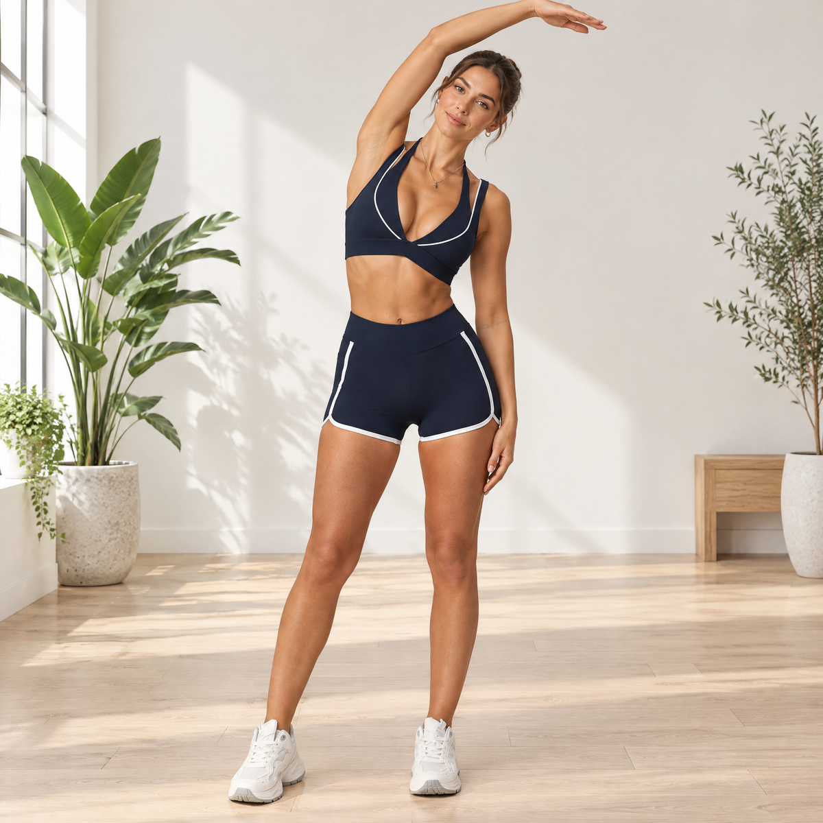 SculptRetro V-Neck Set in Deep Navy – studio stretch mood